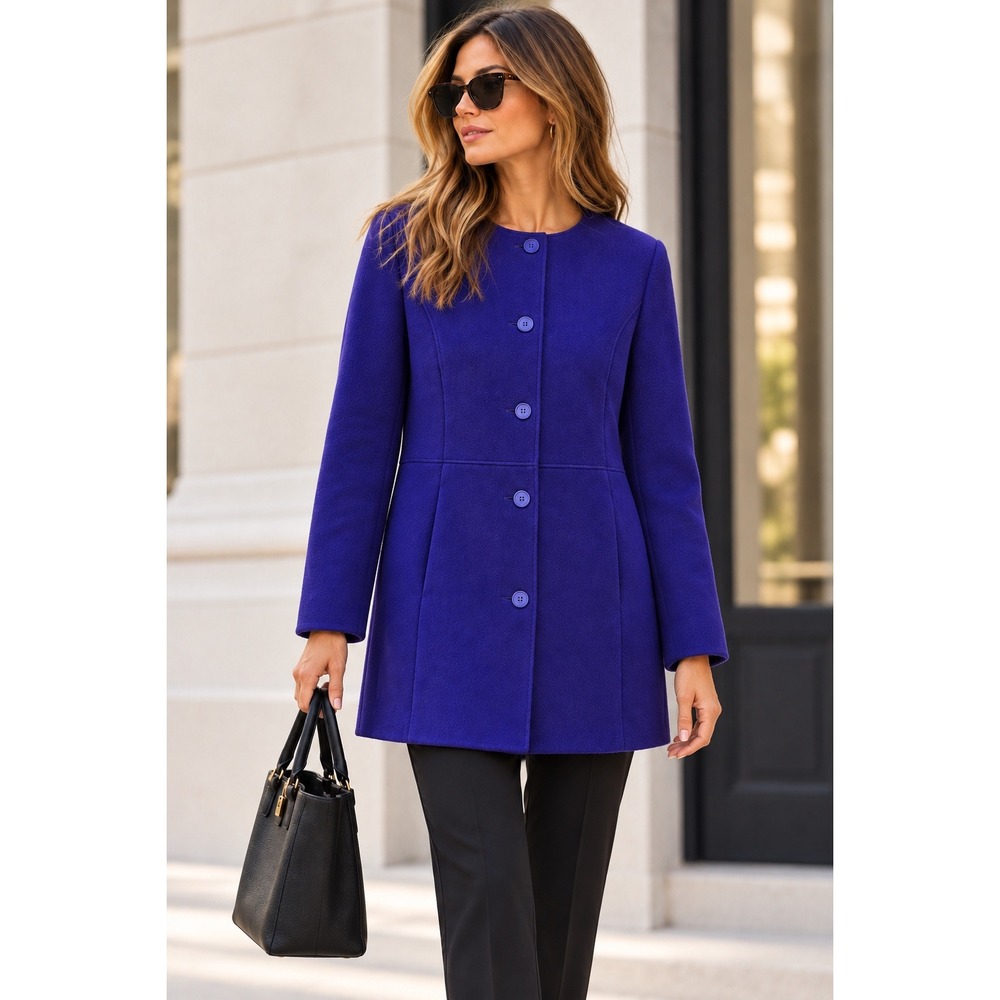 Talbots Wool Cardigan Knit Blazer Jacket Size 14W Royal Blue Casual Office